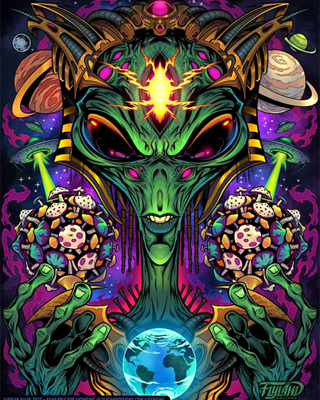 Psychedelic alien with shrooms