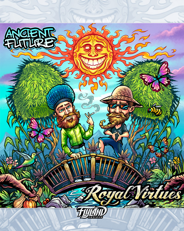Here’s something fun I created for a client of mine for his new album called Ancient Future. He wanted the members drawn as caricatures in a trippy garden.