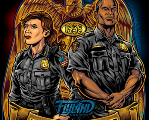 Two heroic police officers stand