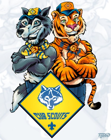 I was thrilled recently to work with Boy Scouts of America illustrating their Bear, Wolf, and Tiger mascots for a catalog that went out to all troops nationwide.  We created illustrations that blended real studio photos of kids in Boy Scouts gear, and draw