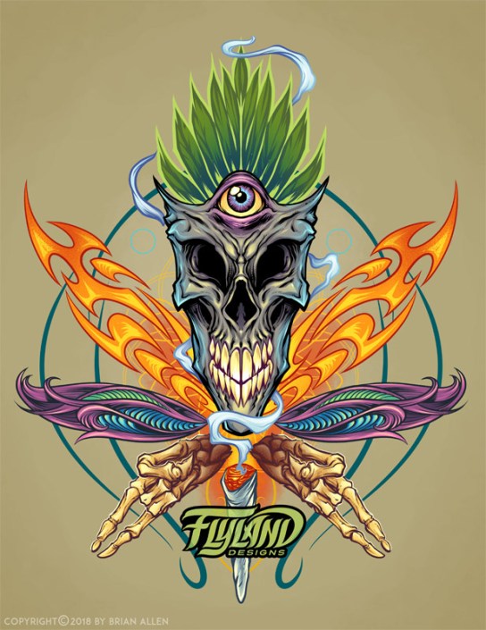 Cannabis Skull Illustration A marijuana pot leaf with each l