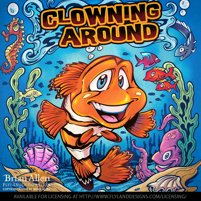 Clownfish Children’s Illustration Colorful clownfish in an underwa