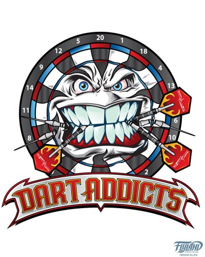 Logo design I created for a Dart sporting supplier for competitions and jerseys, of a crazed dartboard coming to life and chomping on darts