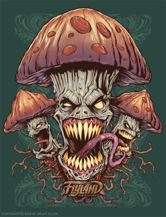 Evil Mushroom T-Shirt Illustration Trio of evil, and perhaps magic,