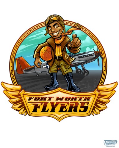 A mascot character design I created recently for a basketball team called the Fort Worth Flyers.  The client wanted the mascot to be based on the Tuskegee Airmen.  We were careful to include accurate details, from the plane in the background to the flight