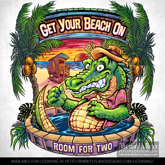 Gator Mascot On Beach T-Shirt Template Alligator on the beach enjoying