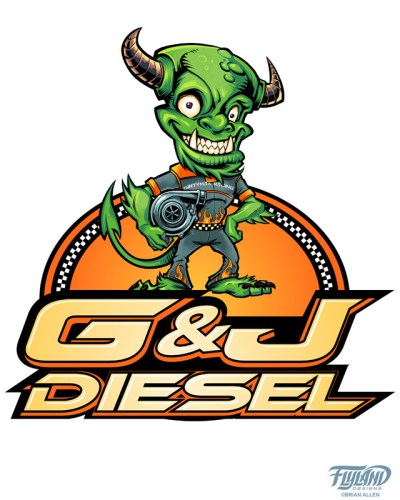 To see more of my work, or hire me for freelance projects, please visit my website: www.flylanddesigns.com Logo design I created for an automotive repair shop and racing company called G&L Diesel, featuring a monster character holding a turbo. The client