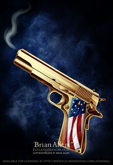 Copyright ©Brian Allen Illustration of a golden gun wit