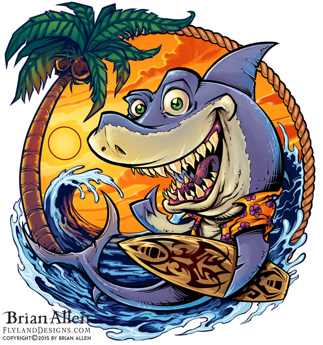 Surfing Shark T-Shirt Illustration