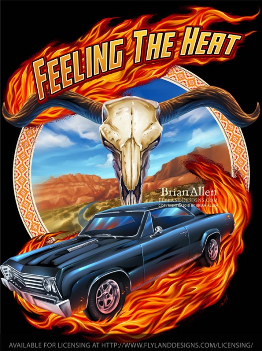 Hot Rod Steer Skull Illustration hot rod with fire coming out fro
