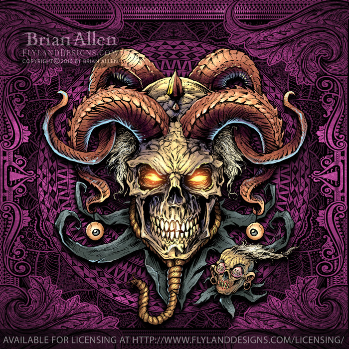Jester Skull with Horns Evil Jester and Skull with Horns