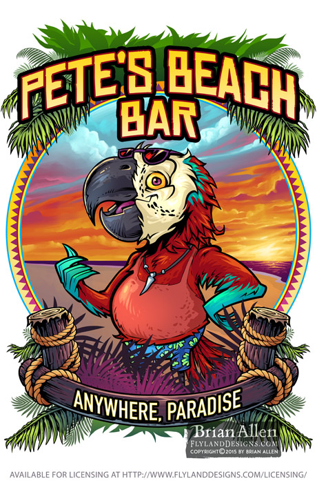 Parrot Beach Bar T-Shirt Template T-Shirt template with parrot on