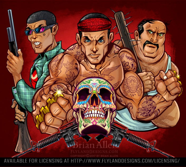 Mexican Gang Design illustration of an armed hispani