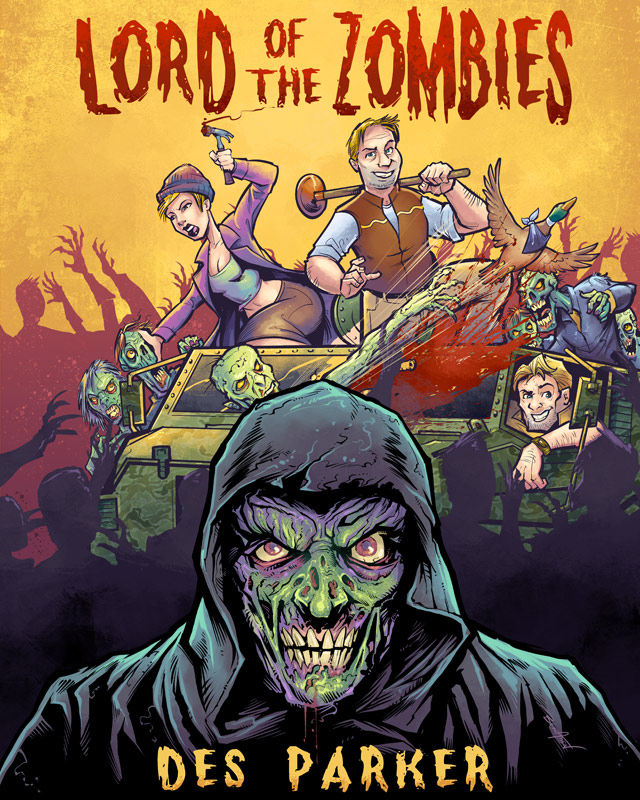Custom illustration I created for a new book by Des Parker called Lord of the Zombies.  The illustration features all the main characters fighting a horde of zombies.