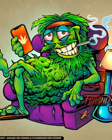 Sentient Marijuana Bug relaxing on a couch