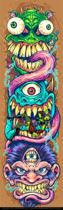 Monster Faces skateboard design of a few wicke