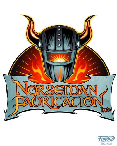 Logo design I created of a welding mask with viking horns for a welding company called Norseman Fabrications.  