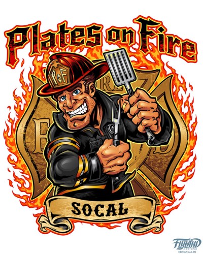 There’s a cooking-face-off show called Plates on Fire that I recently got to design the logo for.  They really liked a previous fire-fighter leprechaun I had designed, and we based their character off of that.  I set up the design for silk-screening for