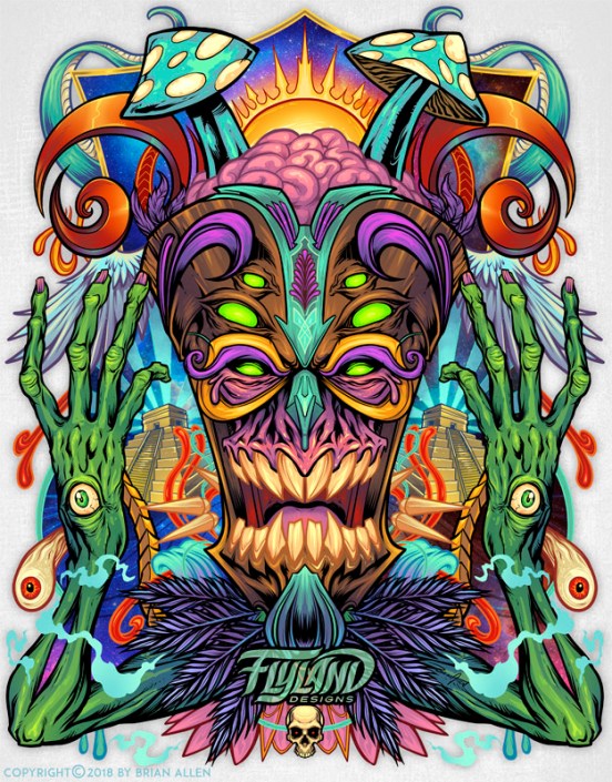 Psychedelic Tiki Creature An evil magical tiki mask surrou