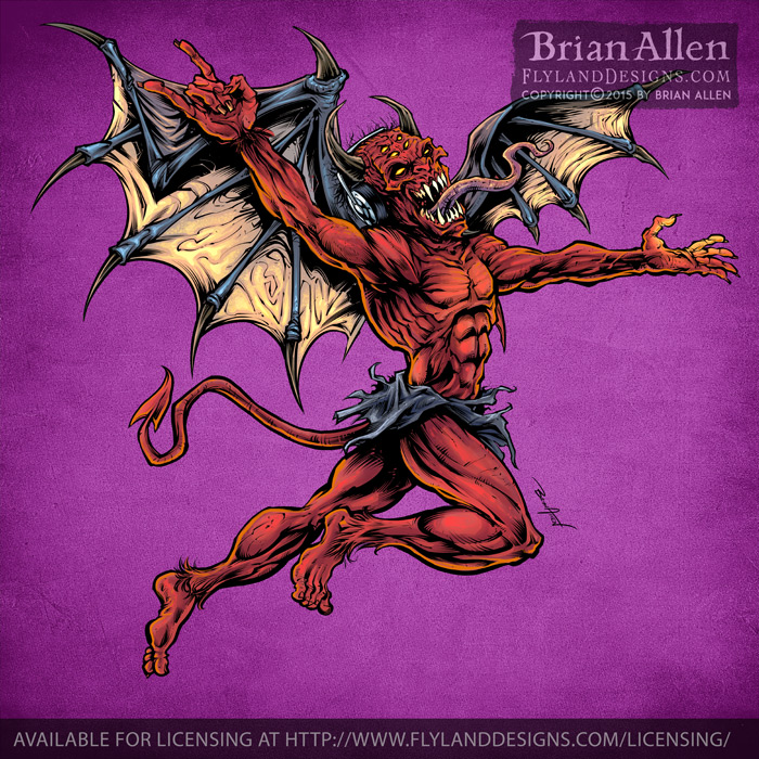 Red Devil with Wings Illustration of a Red Devil with