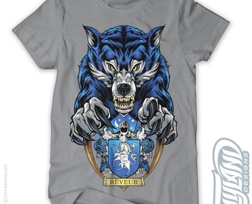 Evil blue wolf holding school cr