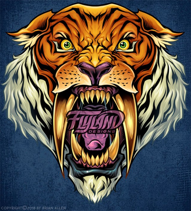 A wild, roaring sabertooth tiger