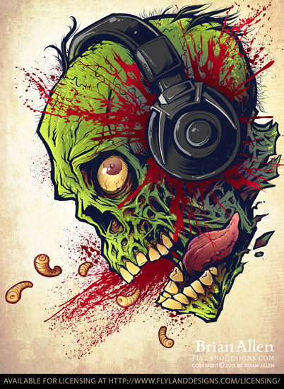 Zombie with headphones T-Shirt Illustration