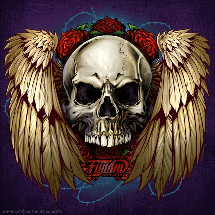 Skull Wings and Roses