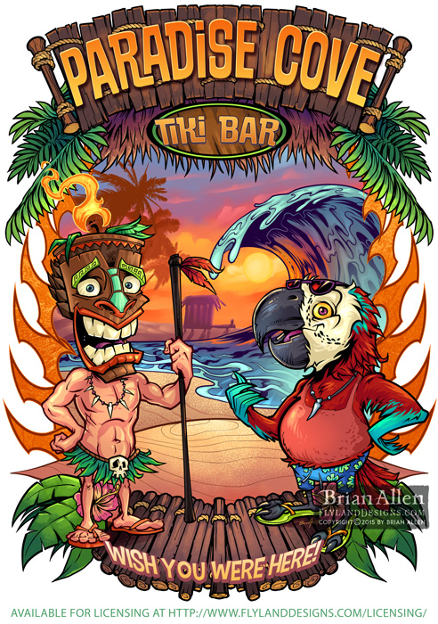Tiki Chief and Parrot T-Shirt Template Tiki Chief and Parrot standing o