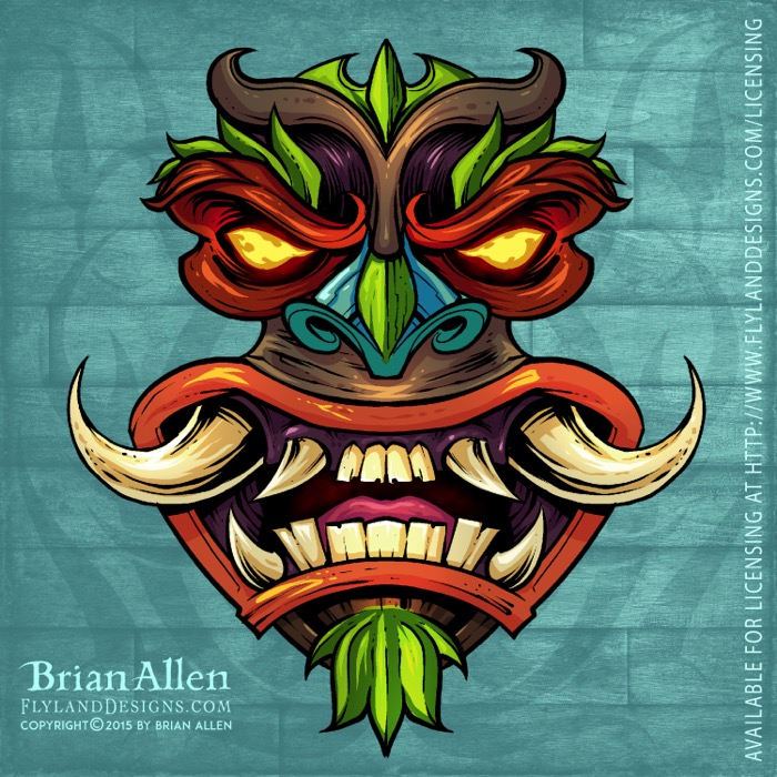 Tiki Head Repeating Pattern Angry tiki head illustrations fo