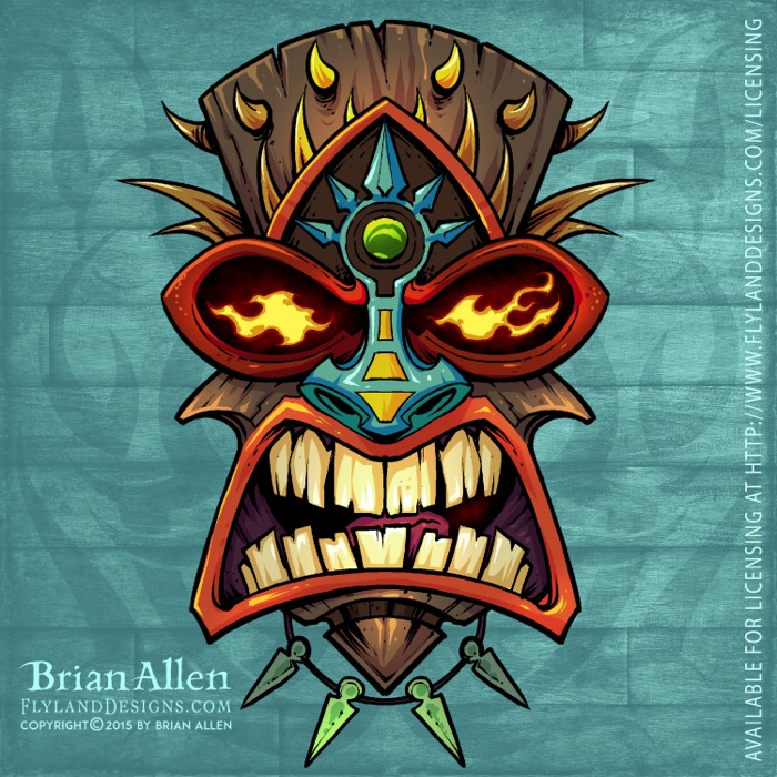 Tiki Head Repeating Pattern Angry tiki head illustrations fo