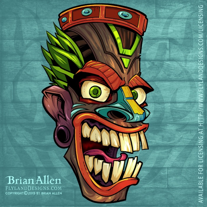 Tiki Head Repeating Pattern Angry tiki head illustrations fo