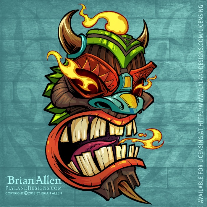 Tiki Head Repeating Pattern Angry tiki head illustrations fo