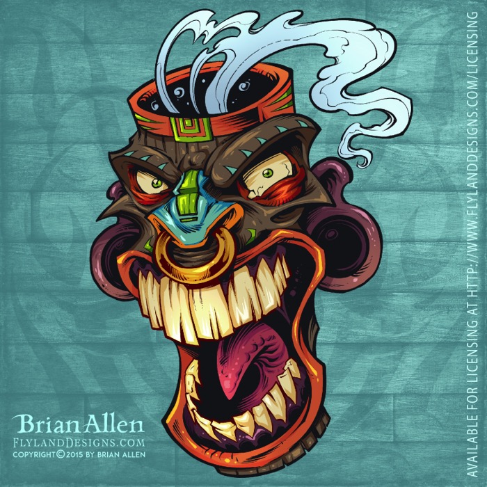 Tiki Head Repeating Pattern Angry tiki head illustrations fo