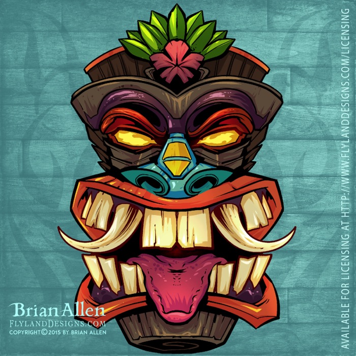 Tiki Head Repeating Pattern Angry tiki head illustrations fo