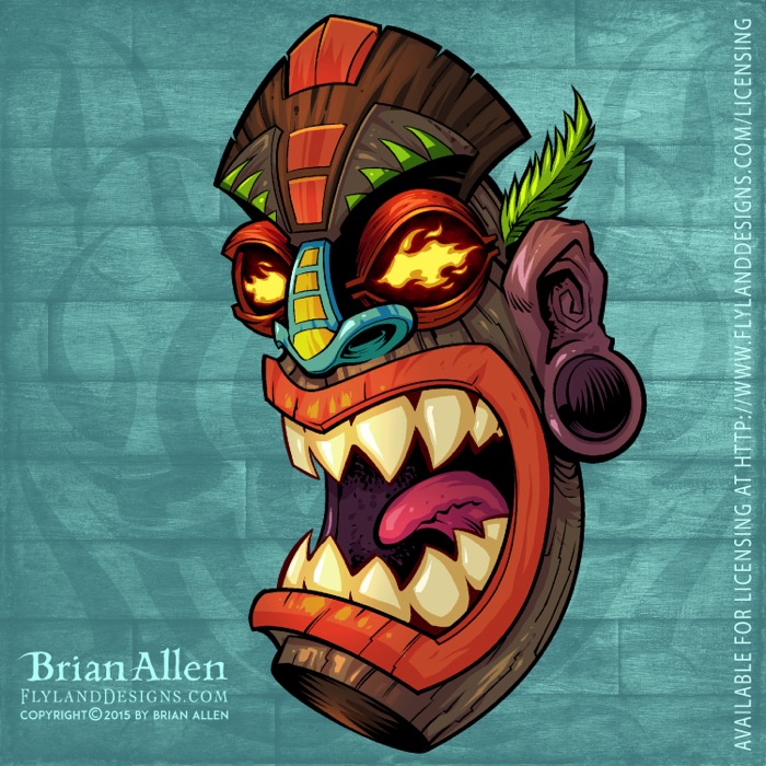 Tiki Head Repeating Pattern Angry tiki head illustrations fo