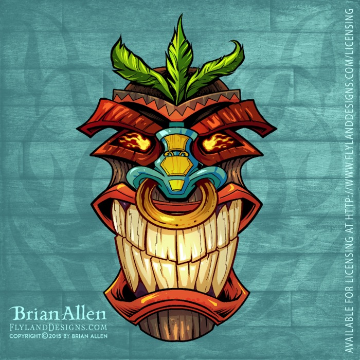 Tiki Head Repeating Pattern Angry tiki head illustrations fo