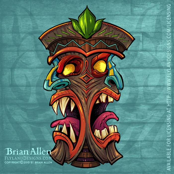 Tiki Head Repeating Pattern Angry tiki head illustrations fo
