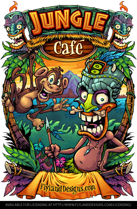 Cartoon Jungle Cafe T-Shirt Template