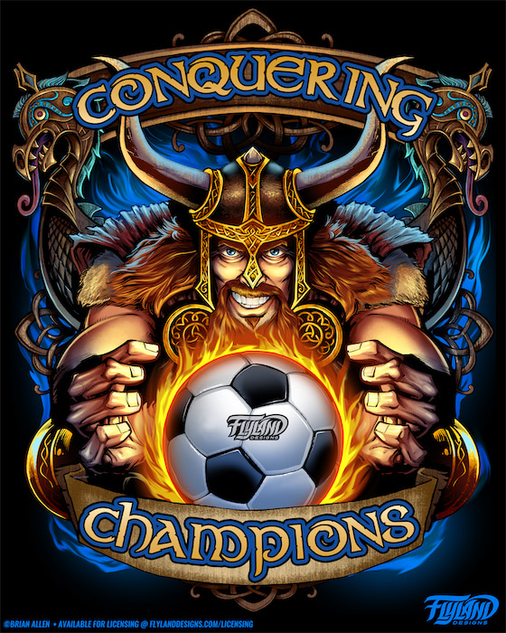 Viking Soccer Mascot T-Shirt Illustration Custom illustration I created of a viking mascot for a soccer team direct-to-garment T-shirt.