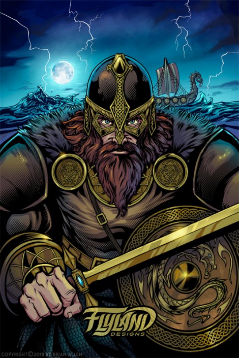 An intense viking warrior prepar