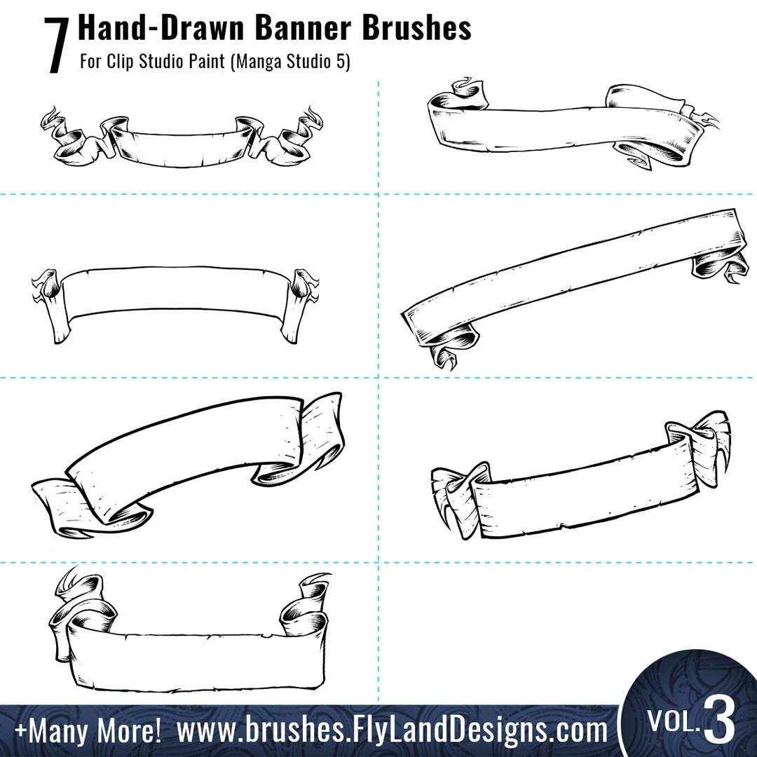Volume 3: Custom Banner brushes for Clip Studio Paint (Manga Studio 5) Over 110 new Volume 2 Custom bru