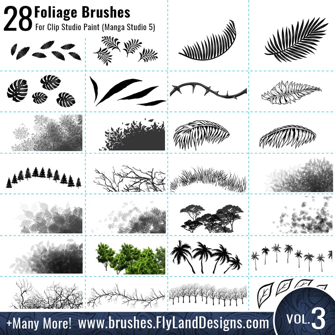 Volume 3: Custom Foliage brushes for Clip Studio Paint (Manga Studio 5) Over 110 new Volume 2 Custom bru