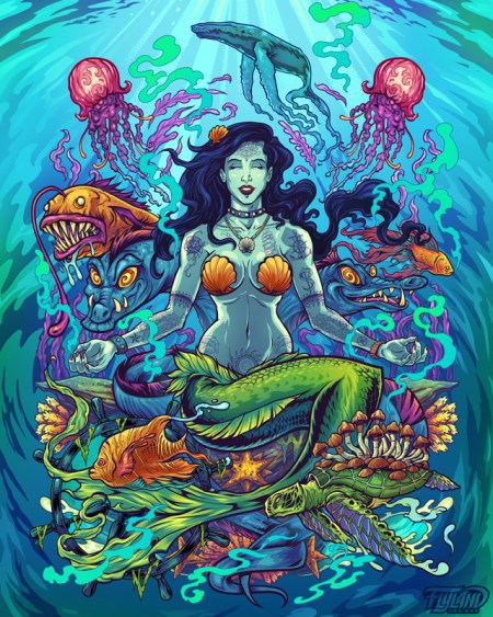 In this illustration, I created a mermaid meditating with her ocean friends. 